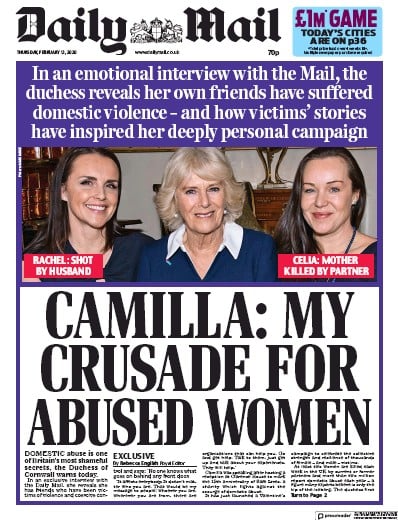 Daily Mail Newspaper Front Page for 13 February 2020
