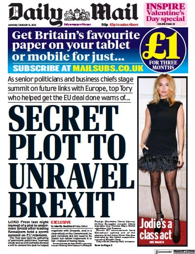 Daily Mail (UK) Newspaper Front Page for 13 February 2023