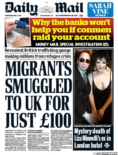 Daily Mail Newspaper Front Page for 13 April 2016