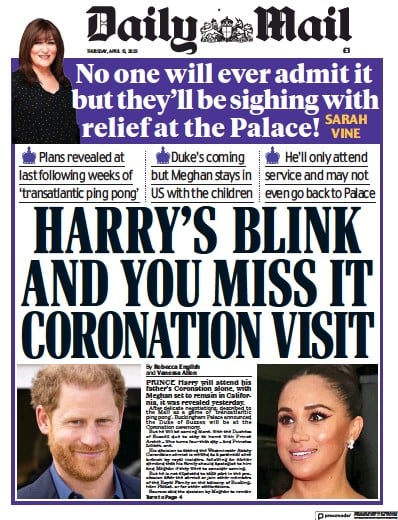 Daily Mail (UK) Newspaper Front Page for 13 April 2023