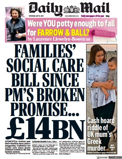Daily Mail Newspaper Front Page for 13 May 2021
