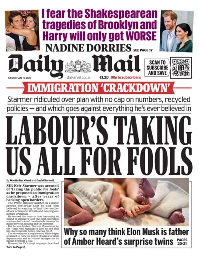 Daily Mail (UK) Newspaper Front Page for 13 May 2025