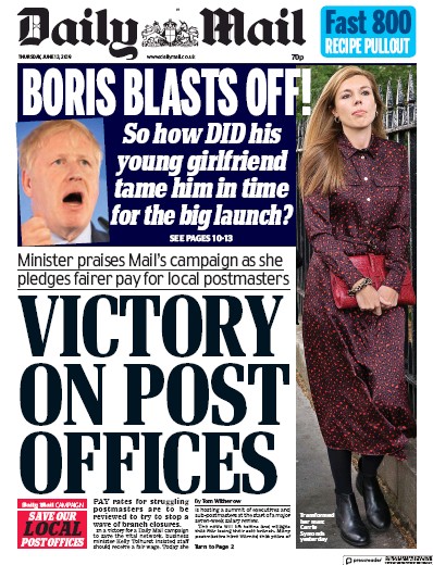 Daily Mail Newspaper Front Page for 13 June 2019