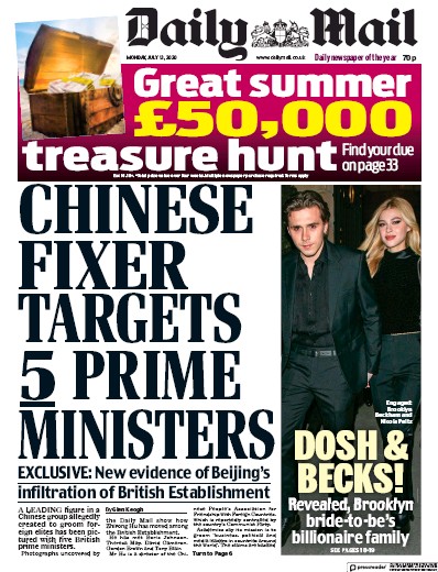 Daily Mail Newspaper Front Page for 13 July 2020