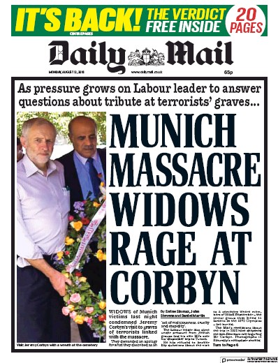 Daily Mail Newspaper Front Page for 13 August 2018