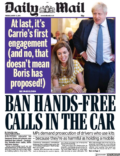 Daily Mail Newspaper Front Page for 13 August 2019
