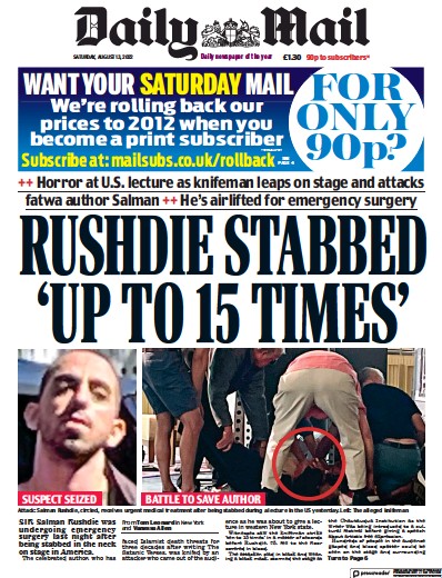 Daily Mail (UK) Newspaper Front Page for 13 August 2022