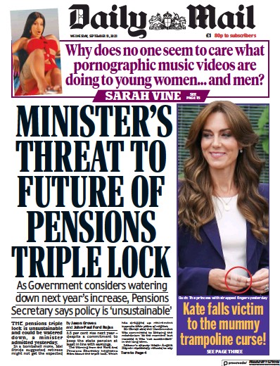 Daily Mail (UK) Newspaper Front Page for 13 September 2023
