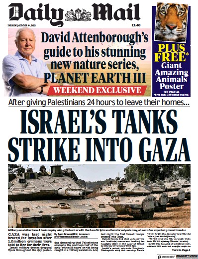 Daily Mail (UK) Newspaper Front Page for 14 October 2023