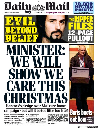 Daily Mail Newspaper Front Page for 14 November 2020