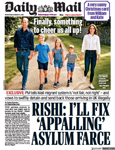 Daily Mail (UK) Newspaper Front Page for 14 December 2022