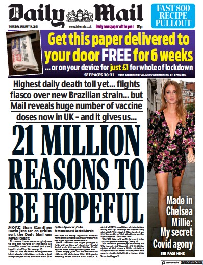 Daily Mail Newspaper Front Page for 14 January 2021