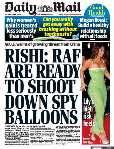 Daily Mail (UK) Newspaper Front Page for 14 February 2023