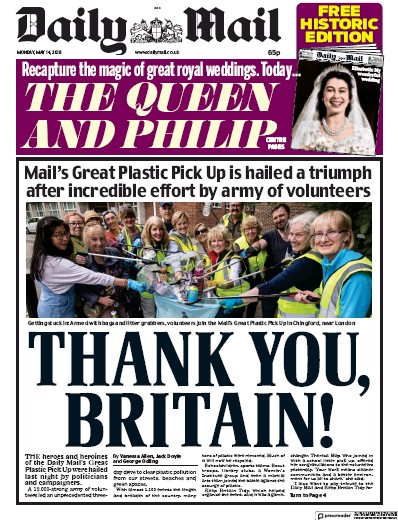 Daily Mail (UK) Newspaper Front Page for 14 May 2018