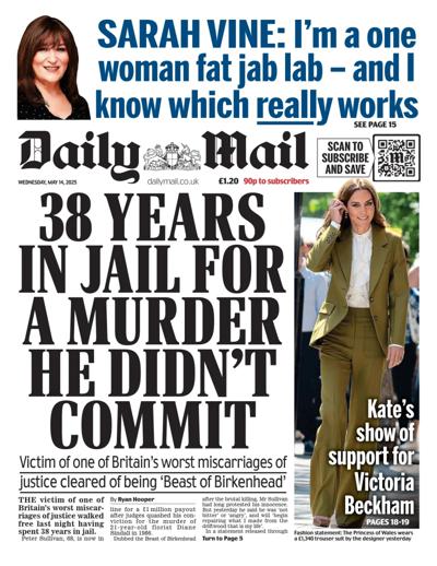 Daily Mail (UK) Newspaper Front Page for 14 May 2025