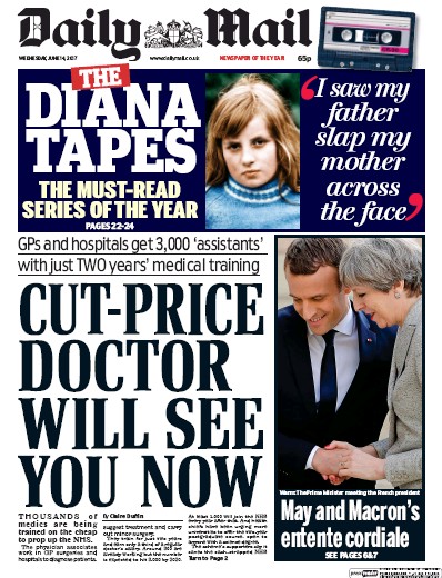 Daily Mail (UK) Newspaper Front Page for 14 June 2017