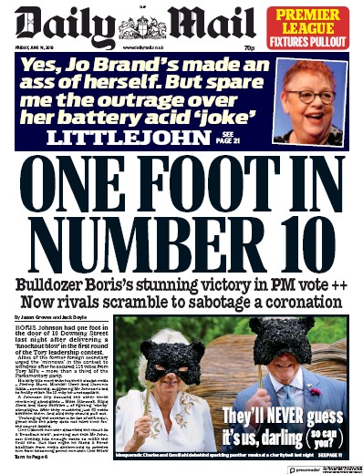 Daily Mail Newspaper Front Page for 14 June 2019