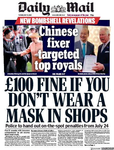 Daily Mail (UK) Newspaper Front Page for 14 July 2020