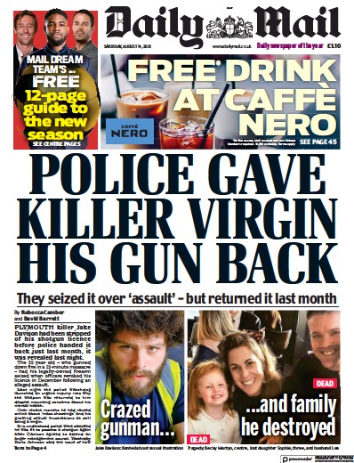 Daily Mail (UK) Newspaper Front Page for 14 August 2021