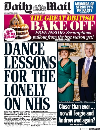 Daily Mail Newspaper Front Page for 15 October 2018
