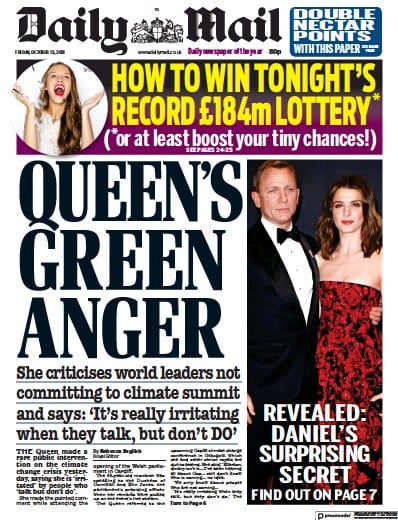 Daily Mail (UK) Newspaper Front Page for 15 October 2021