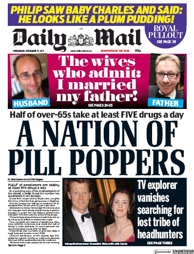 Daily Mail Newspaper Front Page for 15 November 2017