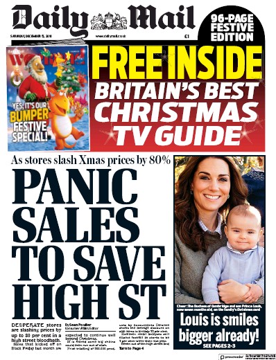 Daily Mail Newspaper Front Page for 15 December 2018