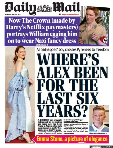 Daily Mail Newspaper Front Page for 15 December 2023
