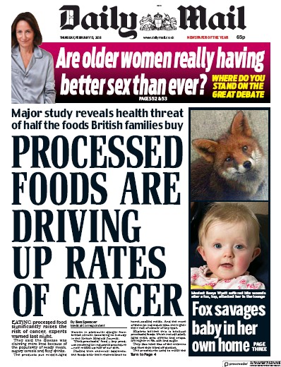 Daily Mail Newspaper Front Page for 15 February 2018