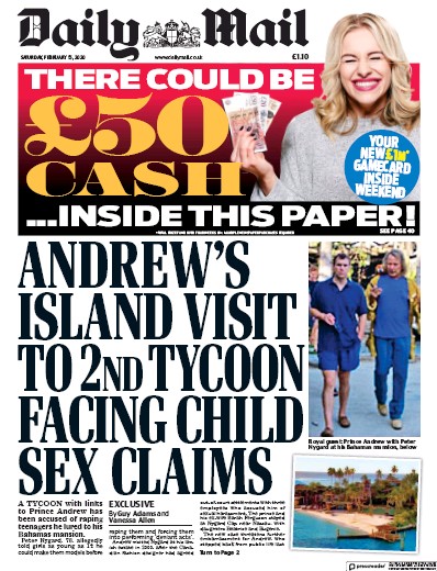 Daily Mail (UK) Newspaper Front Page for 15 February 2020