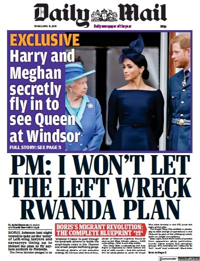Daily Mail (UK) Newspaper Front Page for 15 April 2022
