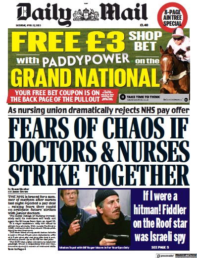 Daily Mail (UK) Newspaper Front Page for 15 April 2023