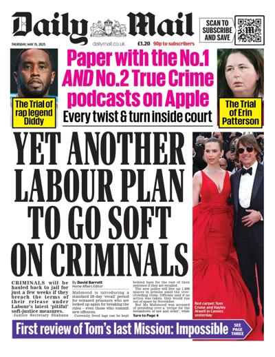 Daily Mail (UK) Newspaper Front Page for 15 May 2025