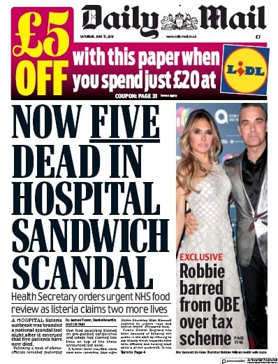 Daily Mail Newspaper Front Page for 15 June 2019