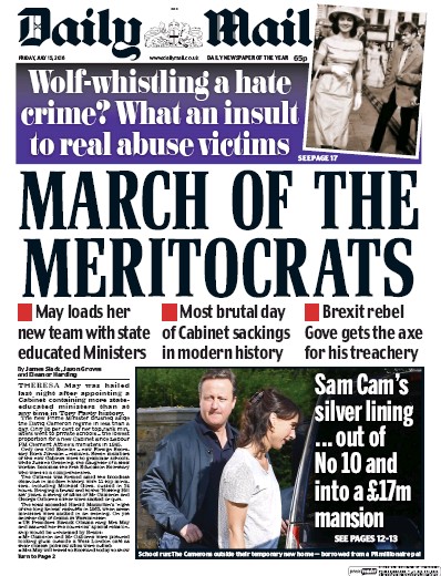 Daily Mail Newspaper Front Page for 15 July 2016