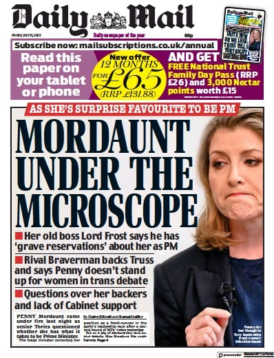 Daily Mail (UK) Newspaper Front Page for 15 July 2022