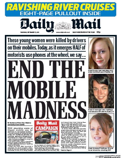 Daily Mail Newspaper Front Page for 15 September 2016