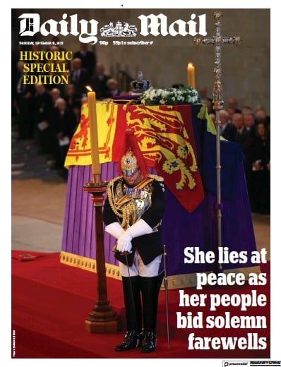 Daily Mail (UK) Newspaper Front Page for 15 September 2022