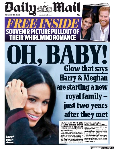 Daily Mail Newspaper Front Page for 16 October 2018