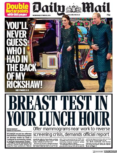 Daily Mail Newspaper Front Page for 16 October 2019
