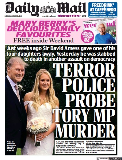 Daily Mail (UK) Newspaper Front Page for 16 October 2021