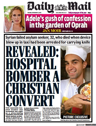 Daily Mail (UK) Newspaper Front Page for 16 November 2021