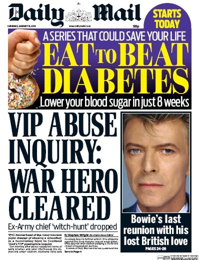 Daily Mail Newspaper Front Page for 16 January 2016