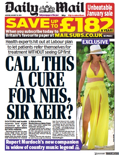Daily Mail (UK) Newspaper Front Page for 16 January 2023