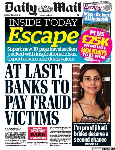 Daily Mail Newspaper Front Page for 16 February 2019