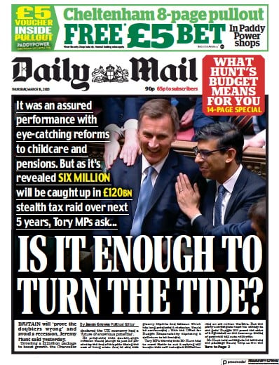 Daily Mail (UK) Newspaper Front Page for 16 March 2023