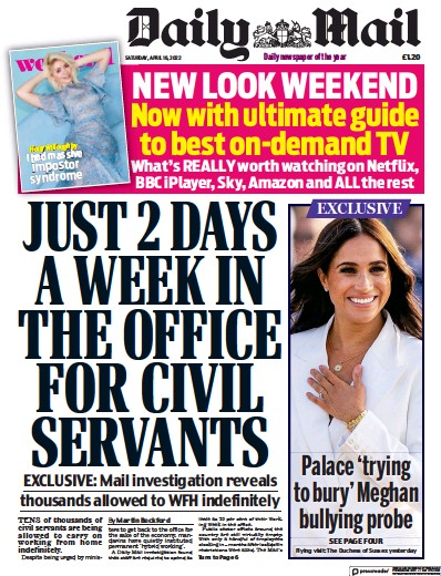 Daily Mail (UK) Newspaper Front Page for 16 April 2022