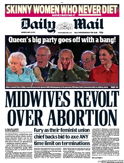 Daily Mail Newspaper Front Page for 16 May 2016