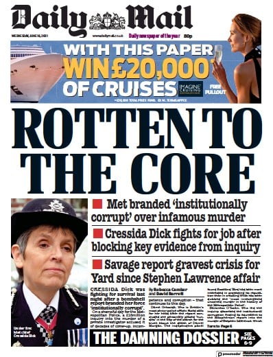 Daily Mail (UK) Newspaper Front Page for 16 June 2021