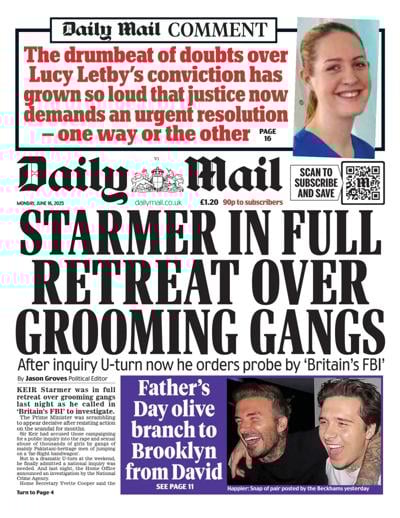 Daily Mail (UK) Newspaper Front Page for 16 June 2025